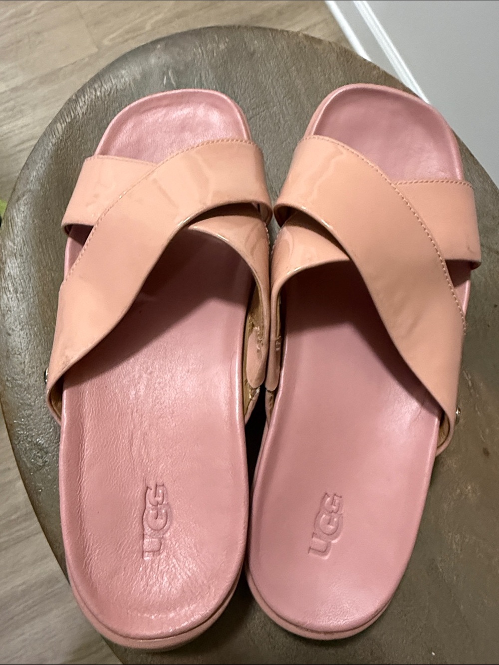 UGG Women's Peach/Pink Cross-Strap Slide Sandals